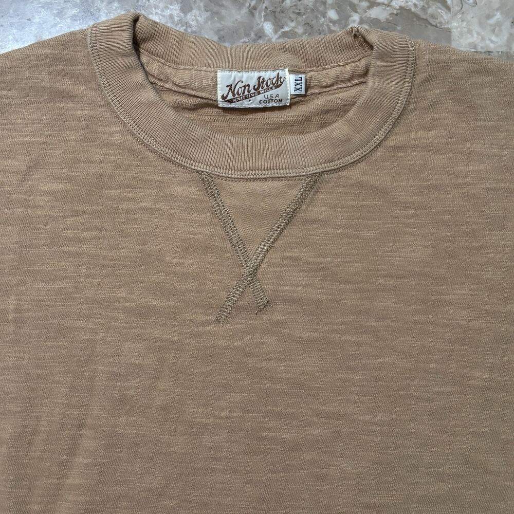 Non Stock Shirt Mens 2XL (20.5x28) Brown Tan Loop Wheel Style Single V Knit